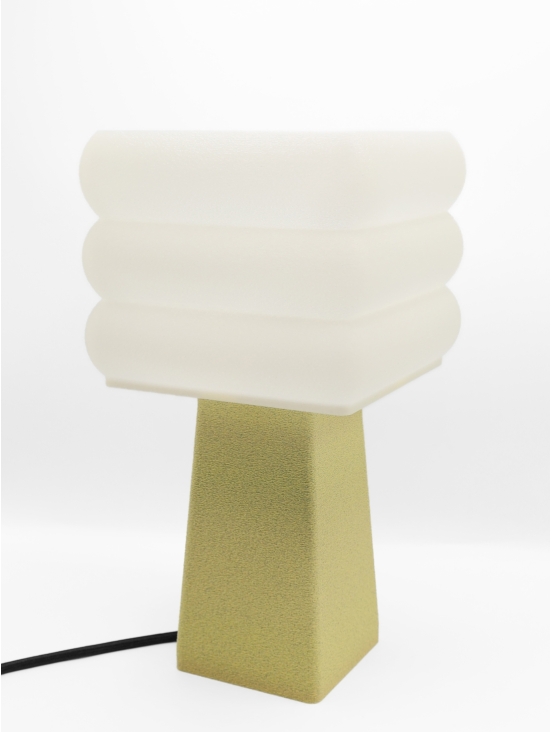 Lampe à poser design Isabelle granit vanille, vue produit avec câble noir, ambiance épurée.