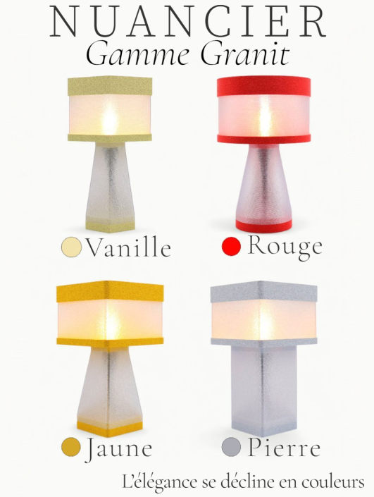 Jacqueline – Lampe à poser design finition Granit – Disponible en plusieurs couleurs