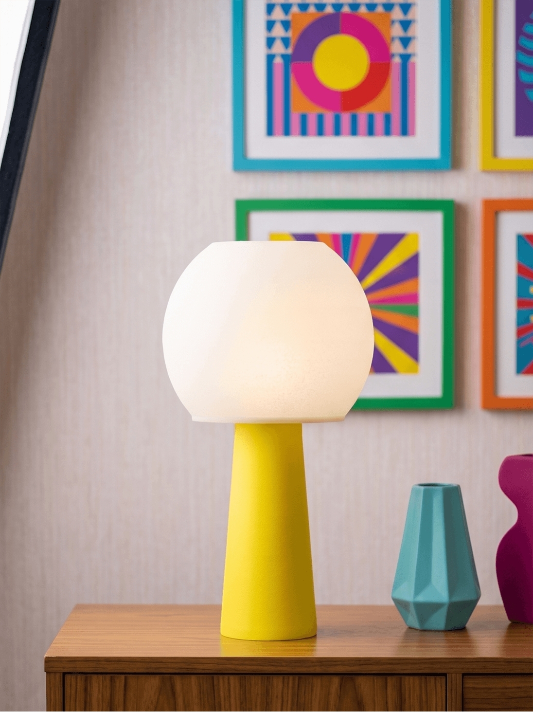 Clarisse – Lampe à poser pop jaune, large