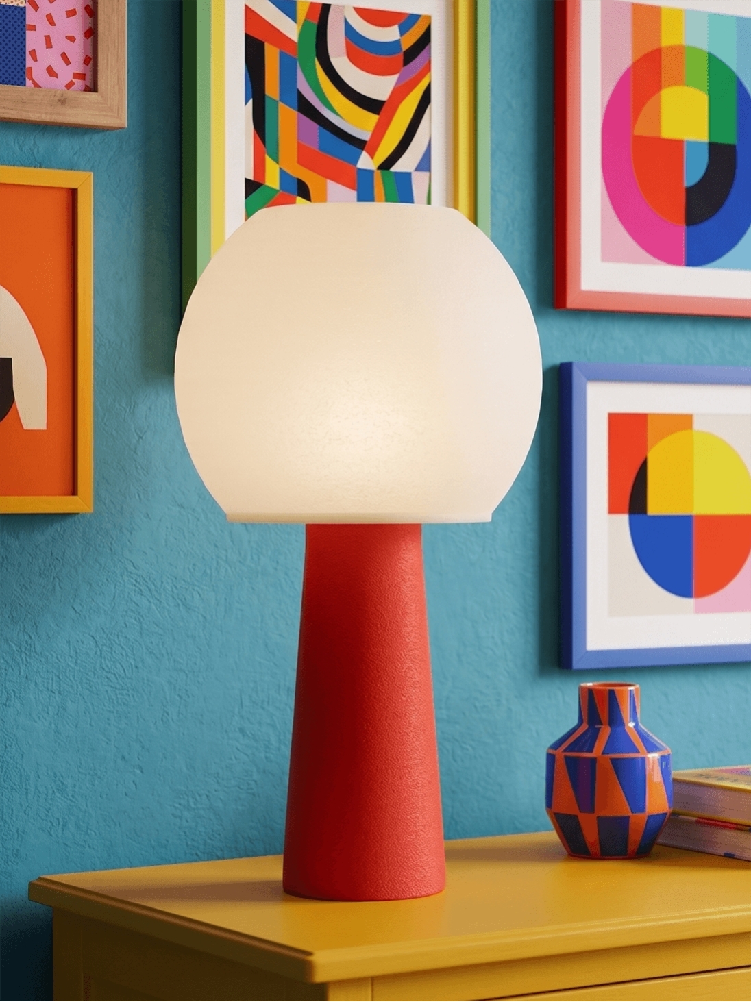 Clarisse – Lampe à poser pop rouge, large