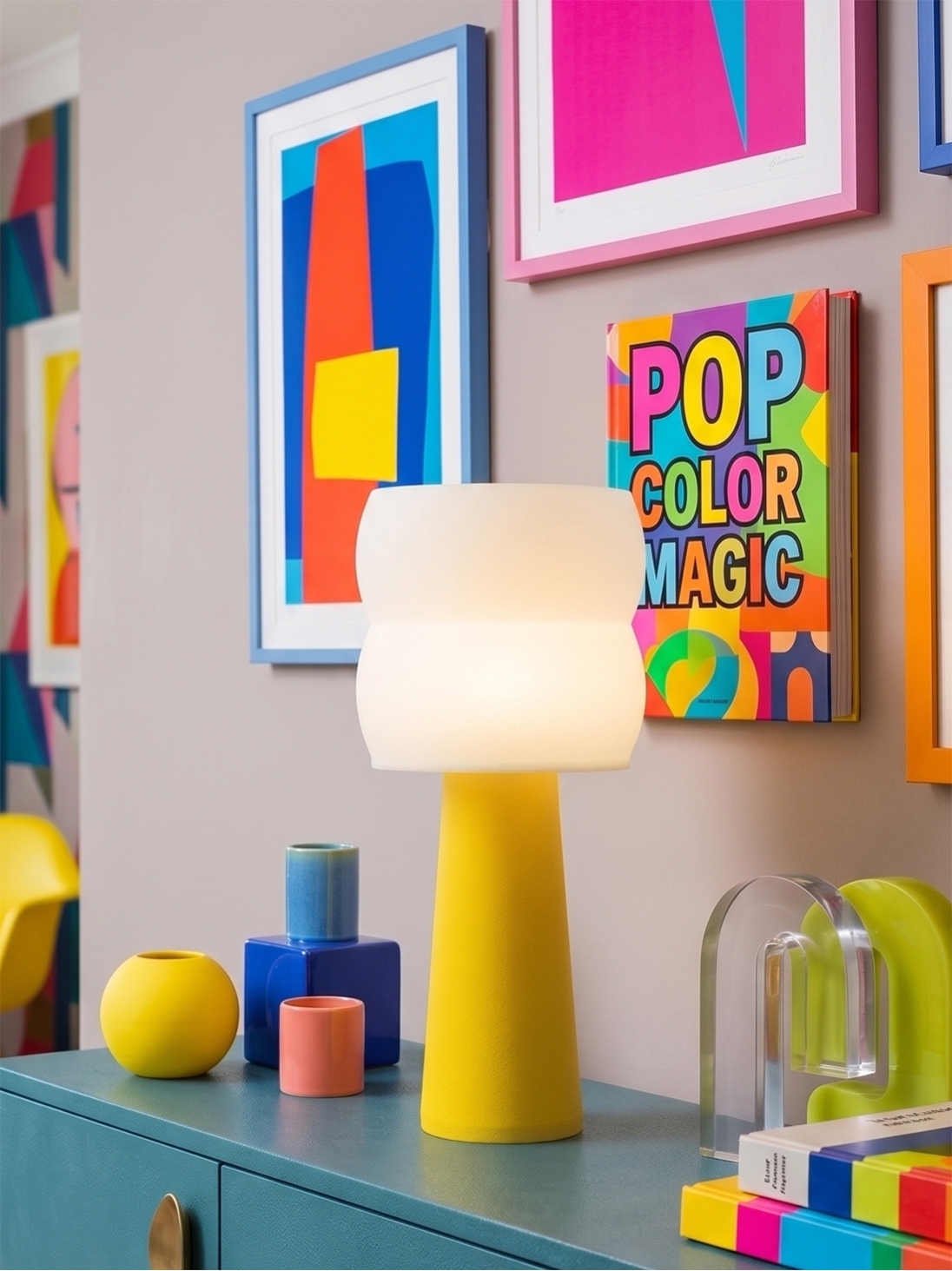 Stella – Lampe à poser pop jaune, large Stella – Lampe à poser pop jaune, large