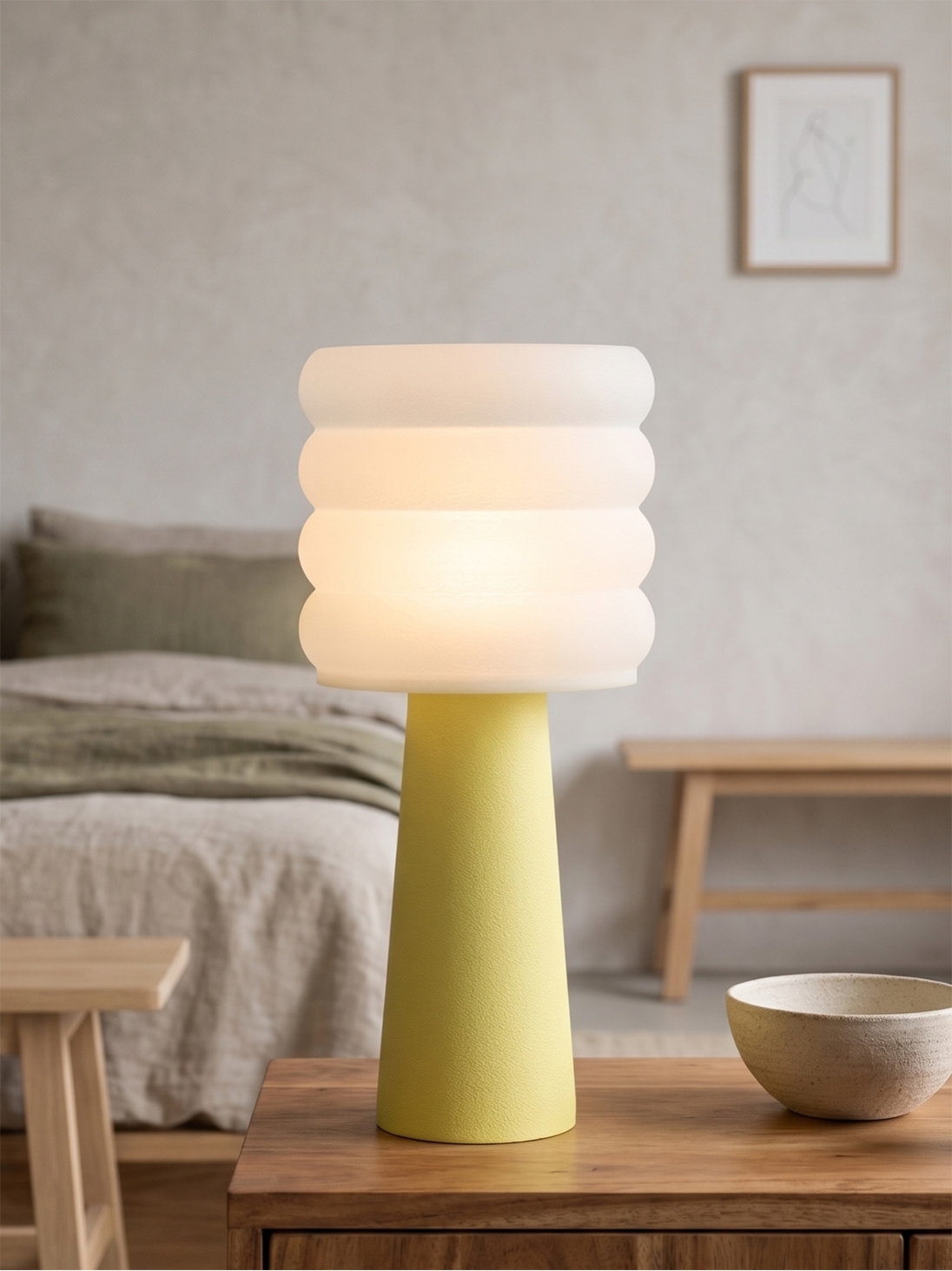 Coralie – Lampe à poser pastel jaune, large