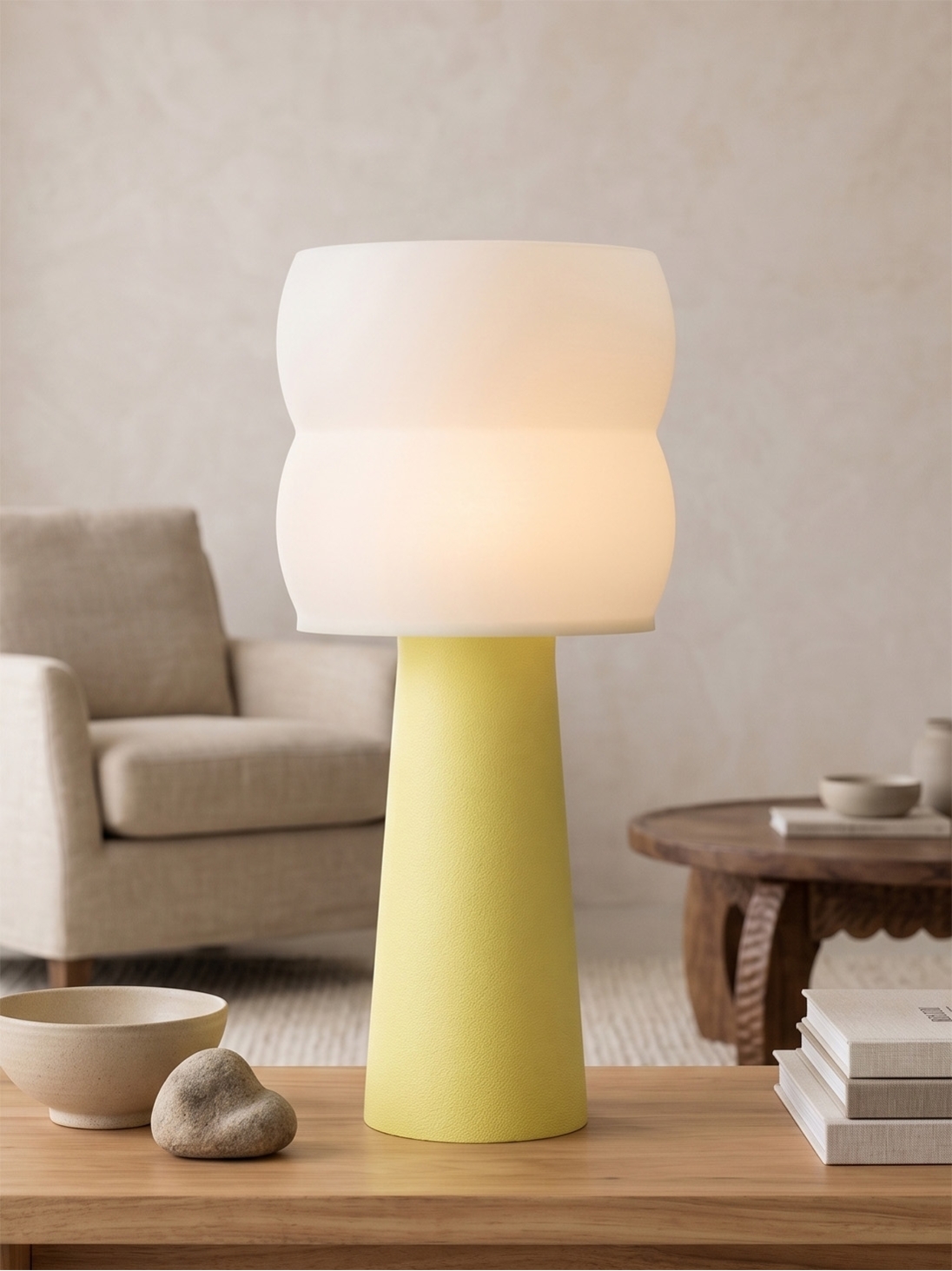 Stella – Lampe à poser pastel jaune, large