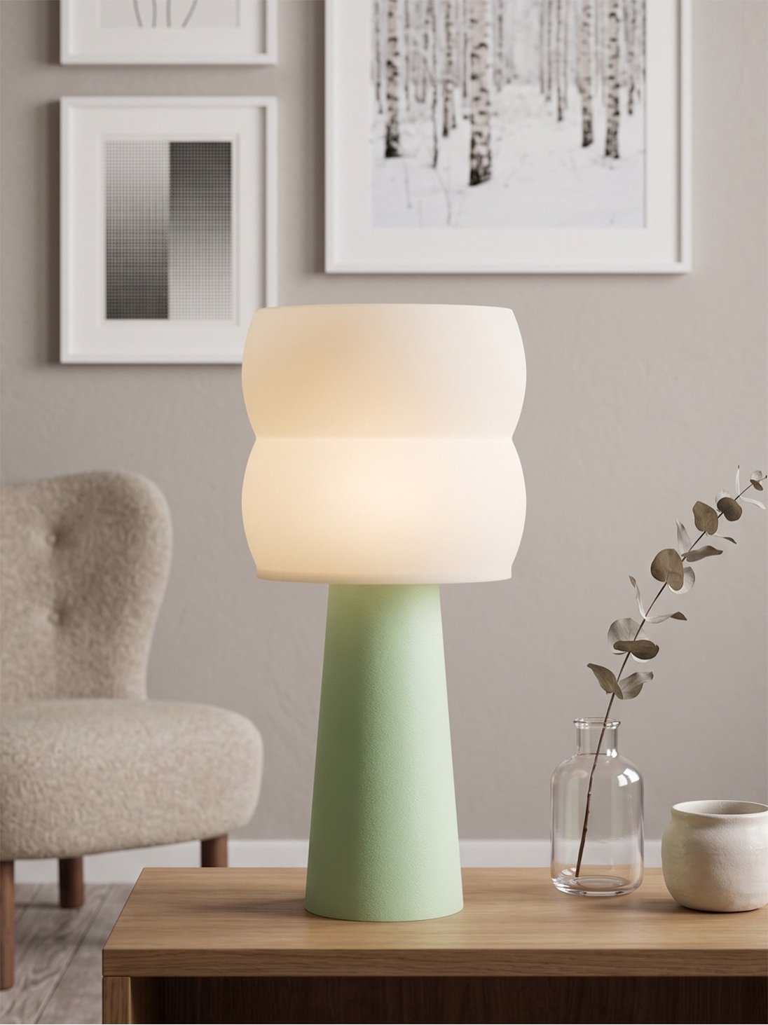 Stella – Lampe à poser pastel verte, large