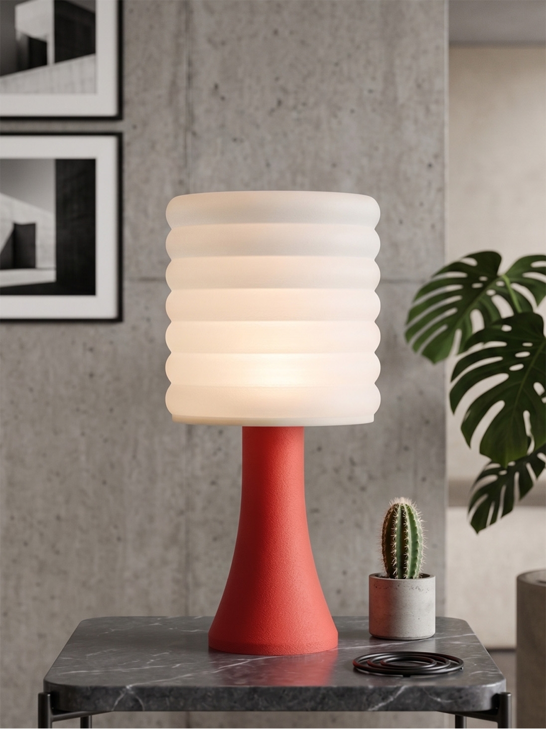 Micheline – Lampe granit rouge, extra large