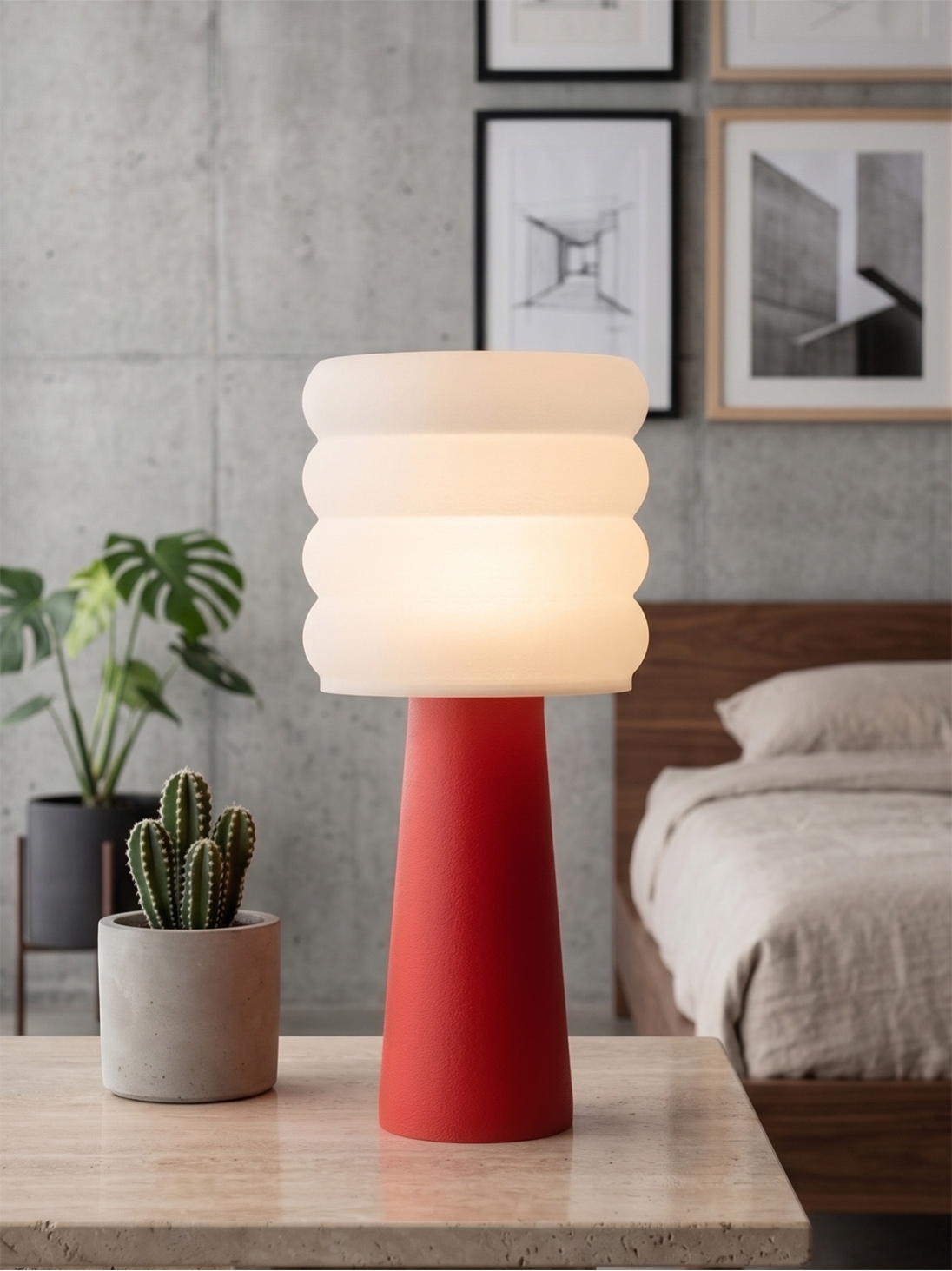 Coralie – Lampe à poser granit rouge, large Coralie – Lampe à poser granit rouge, large